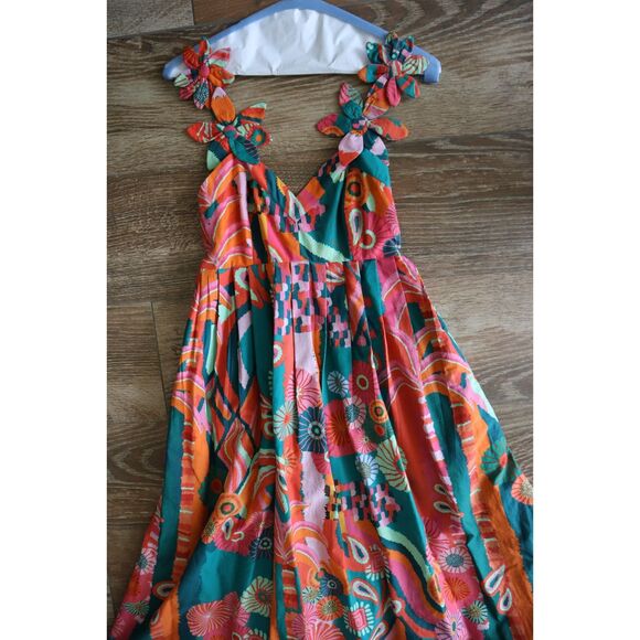 Farm Rio x Anthropologie Women's Sz XXS Multi Pleated Palm Midi Dress - Picture 13 of 16